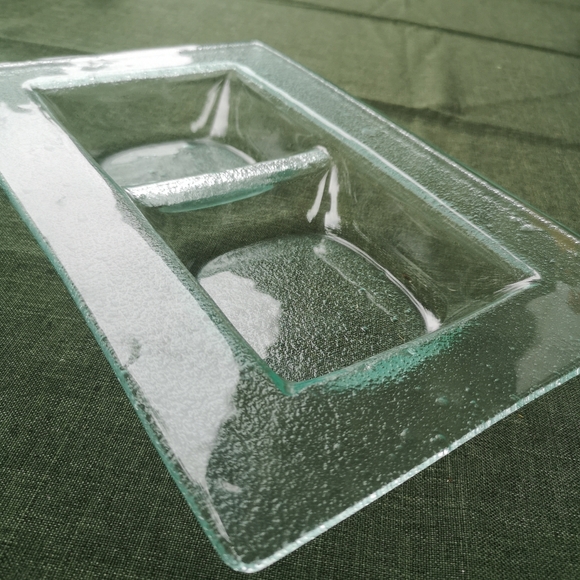 Rectangular Clear Pebble Art Textured Glass Divided Serving Tray / Dish 8"×12" - Picture 4 of 9
